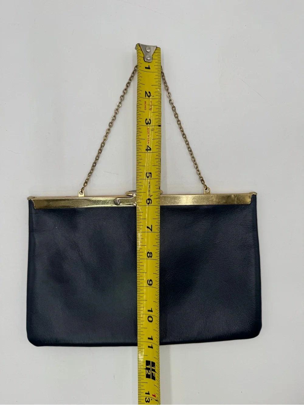 Vintage Etra Genuine Leather Navy Blue Clutch Purse Gold Chain Evening Bag
